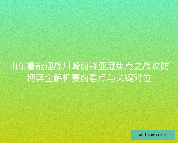 山东鲁能迎战川崎前锋亚冠焦点之战攻防博弈全解析赛前看点与关键对位